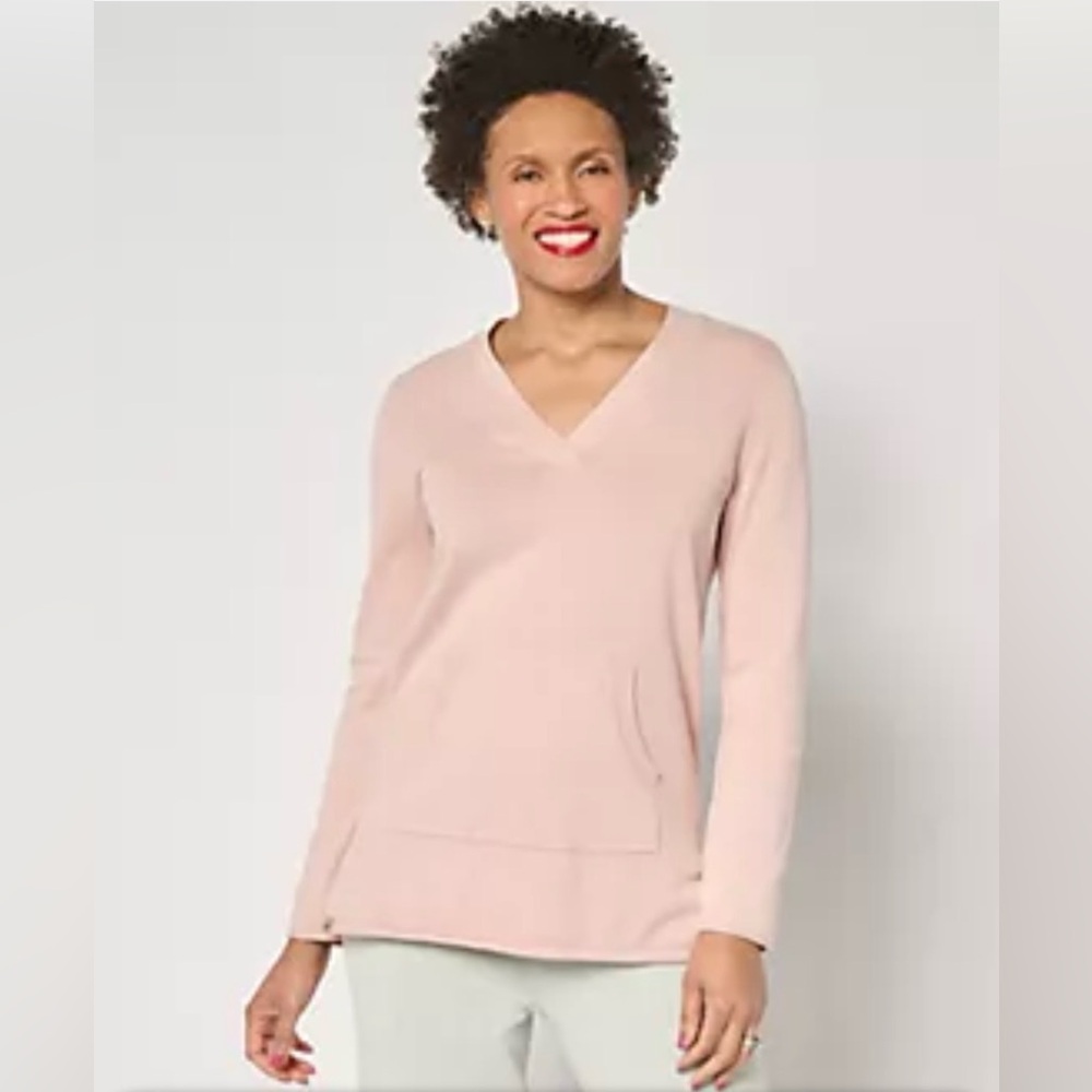NWT Barefoot Dreams 100% Cotton Sunbleached V-Neck Pullover inDusty Coral Size L